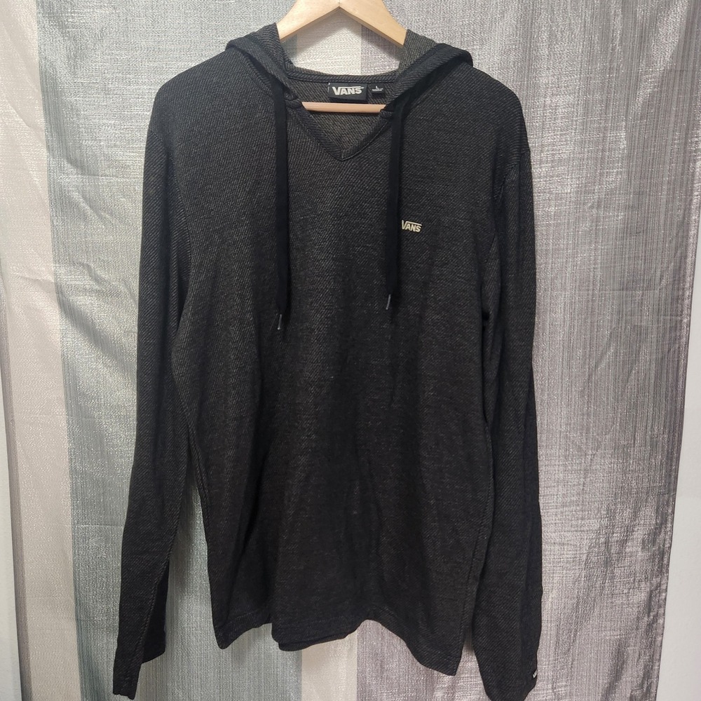 Vans Mens Hoodie Large Charcoal Grey Textured V-Neck Pullover Skater Goth Y2K
